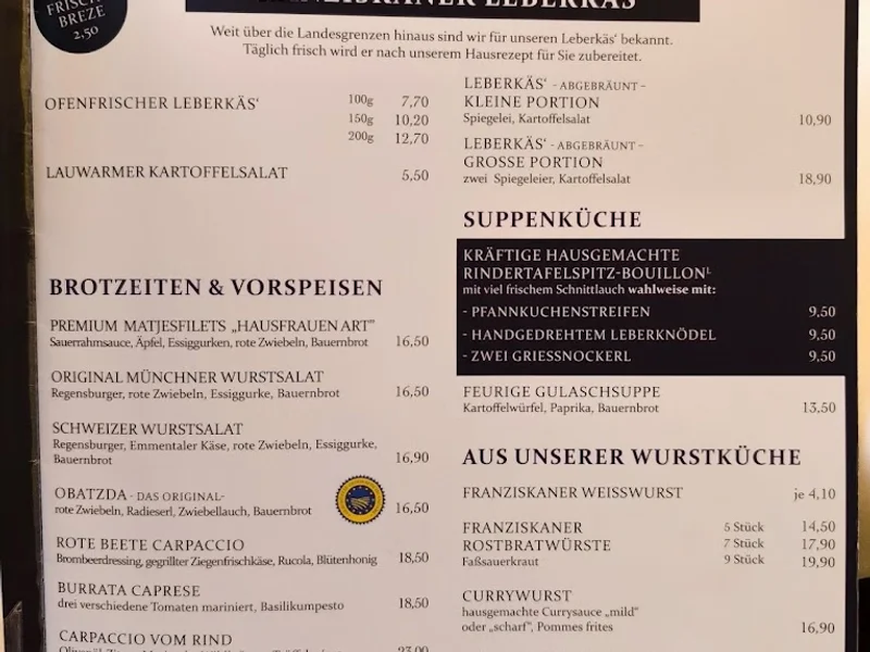 menu 0 of Zum Franziskaner