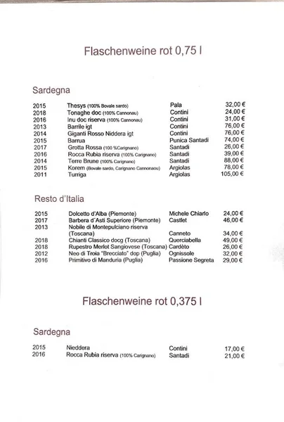 menu 2 of Trattoria Quattro Mori