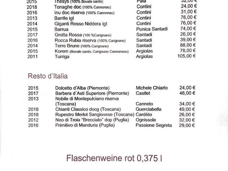 menu 2 of Trattoria Quattro Mori