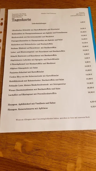 menu 0 of Restaurant Alte Heide