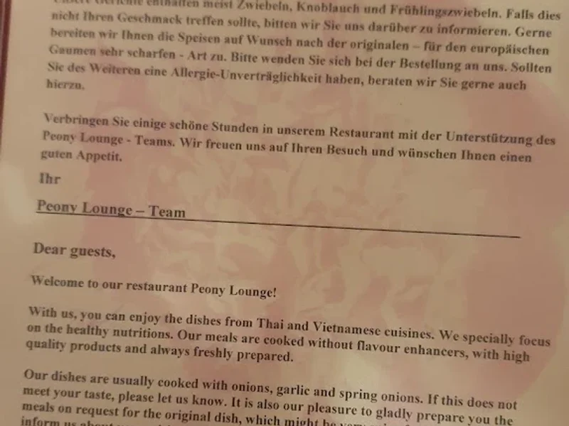 menu 0 of Peony Lounge - Asia Genuss der Sinne