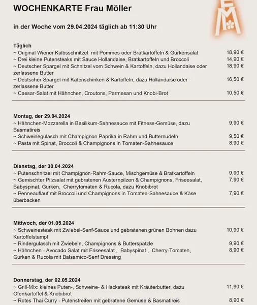 menu 0 of Frau Möller