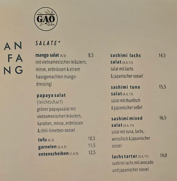 menu 1 of Gao Kitchen