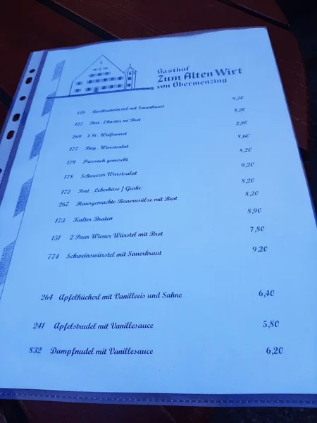 menu 1 of Gasthof Zum Alten Wirt von Obermenzing