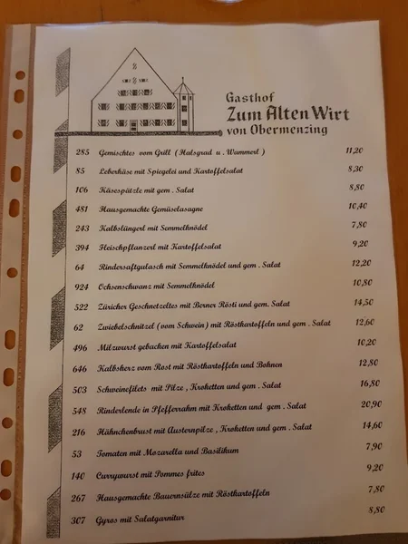 menu 2 of Gasthof Zum Alten Wirt von Obermenzing