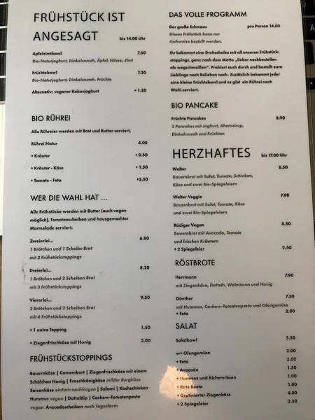 menu 1 of Café Walter