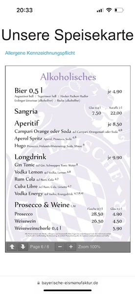 menu 0 of Bayerische Eismanufaktur