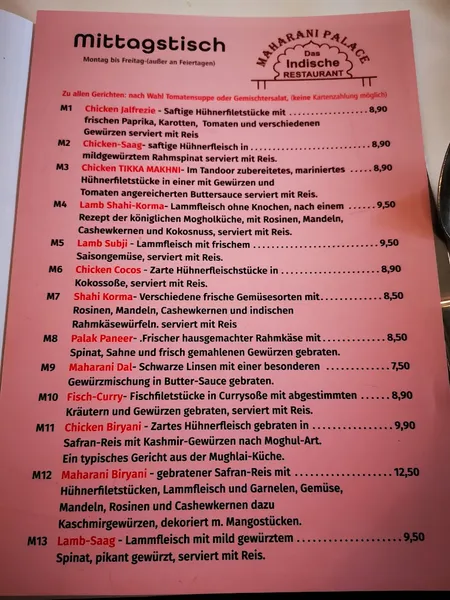 menu 0 of Maharani Palace