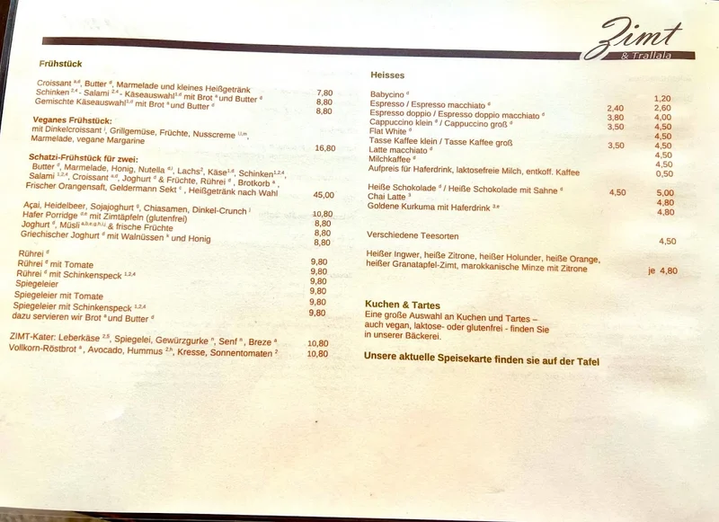 menu 0 of Café Zimt und Trallala