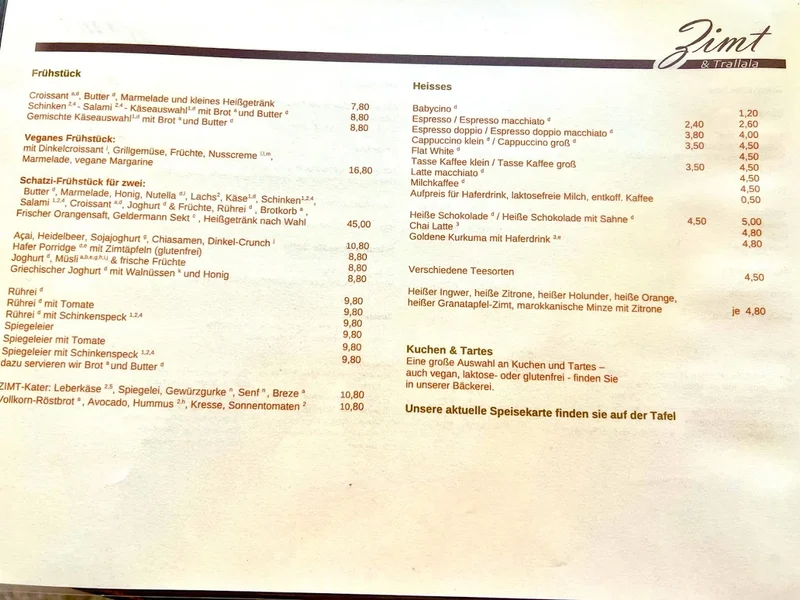 menu 0 of Café Zimt und Trallala