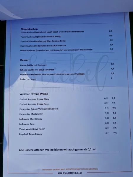 menu 0 of Stickel Restaurant
