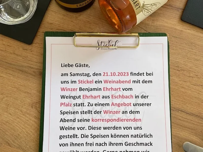 menu 1 of Stickel Restaurant