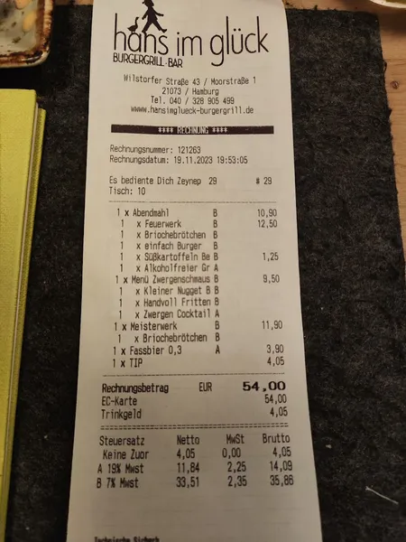 menu 0 of HANS IM GLÜCK - HAMBURG Harburg