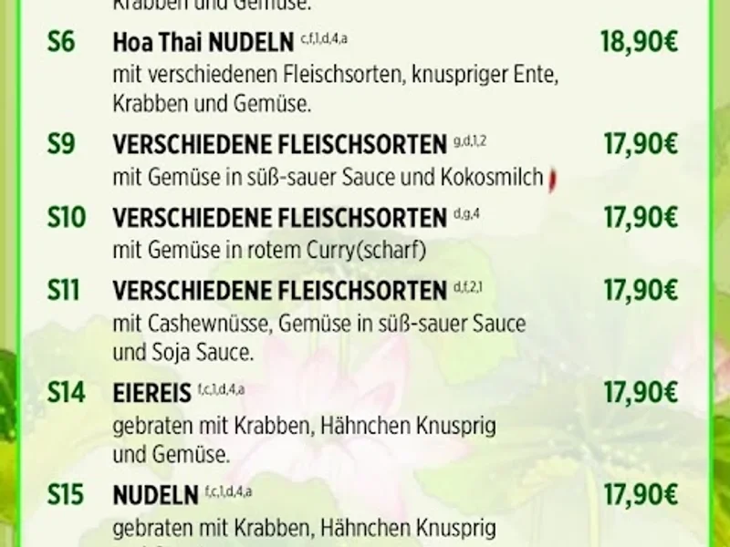 menu 2 of Hoa Thai Restaurant