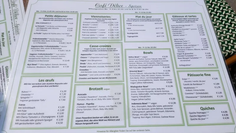 menu 1 of Café Délice