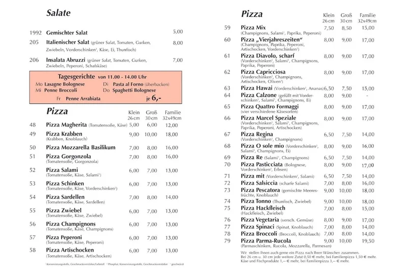 menu 0 of Pizzeria Da Marcel
