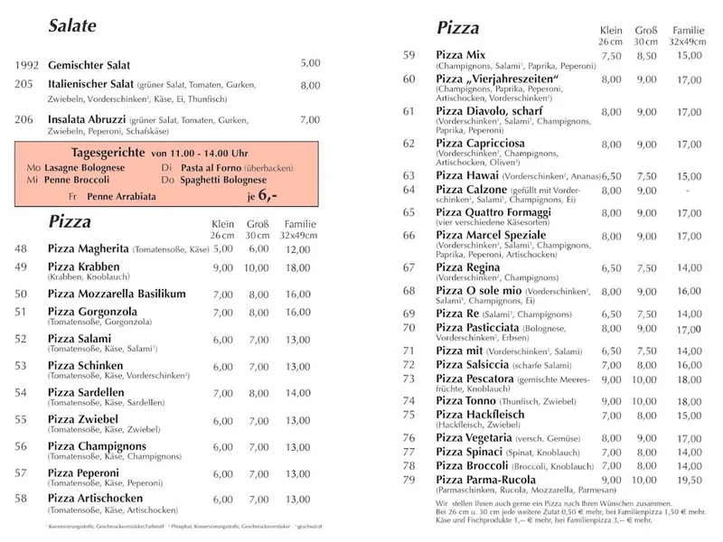 menu 0 of Pizzeria Da Marcel