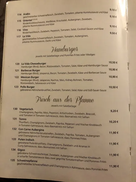 menu 2 of La Vida