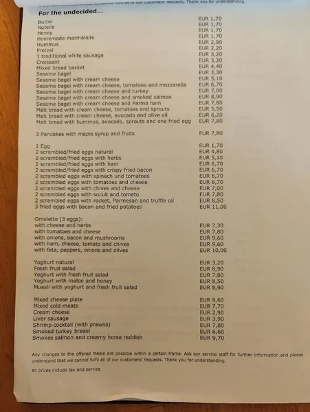 menu 0 of Cafe Westend Gaststättenbetriebs GmbH