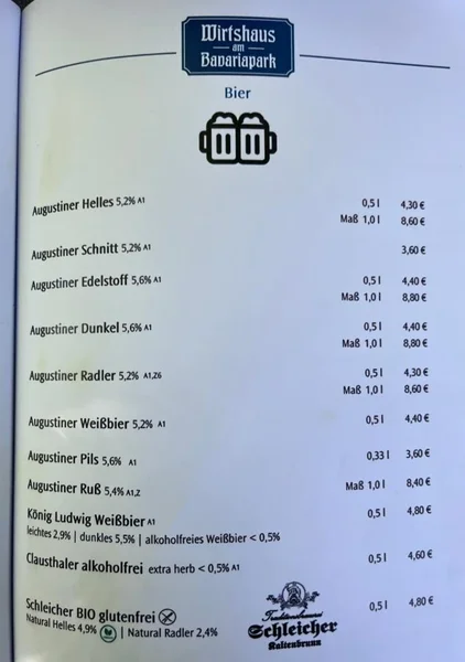 menu 1 of Wirtshaus am Bavariapark