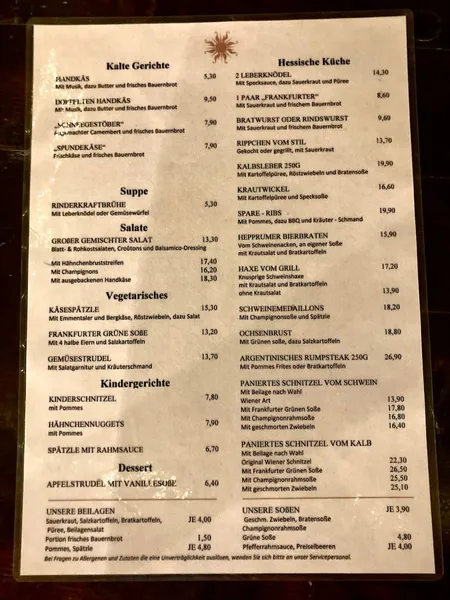menu 1 of Gasthaus "Zur Sonne"