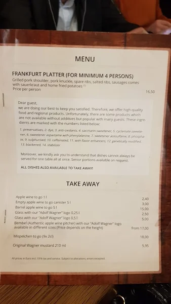 menu 2 of Apfelwein Wagner