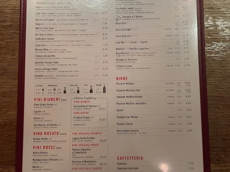 menu 1 of L'Osteria München Elisabethstraße