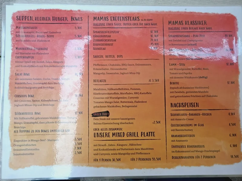 menu 2 of Mama Africa