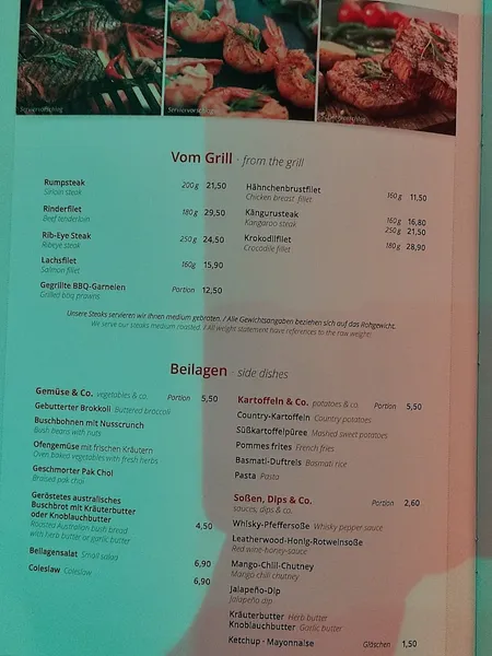 menu 2 of Ayers Rock