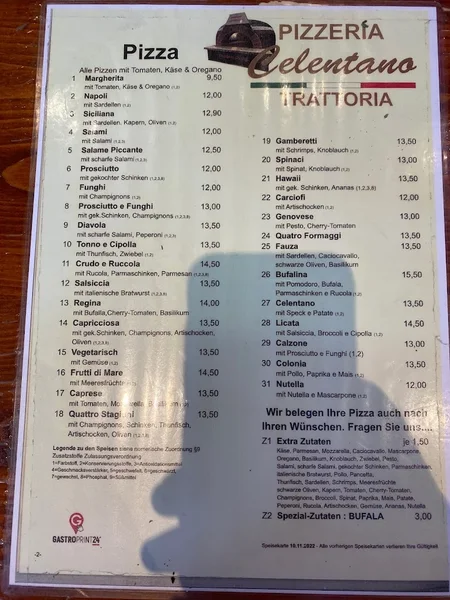 menu 1 of Bar Trattoria Celentano