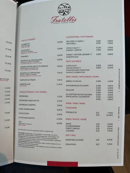 menu 1 of Fratellis Downtown