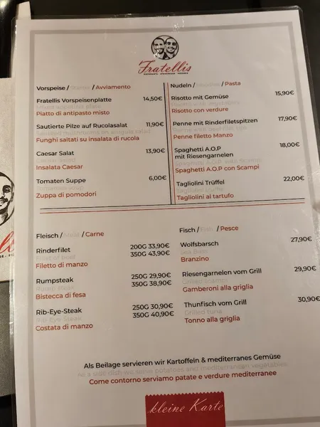 menu 2 of Fratellis Downtown