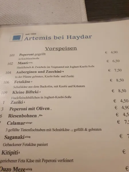 menu 0 of Restaurant Artemis Blumenthal