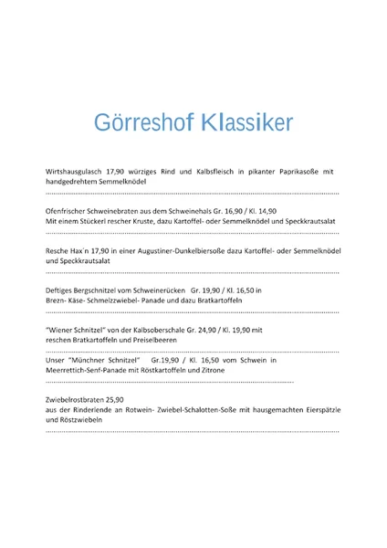 menu 0 of Wirtshaus Görreshof