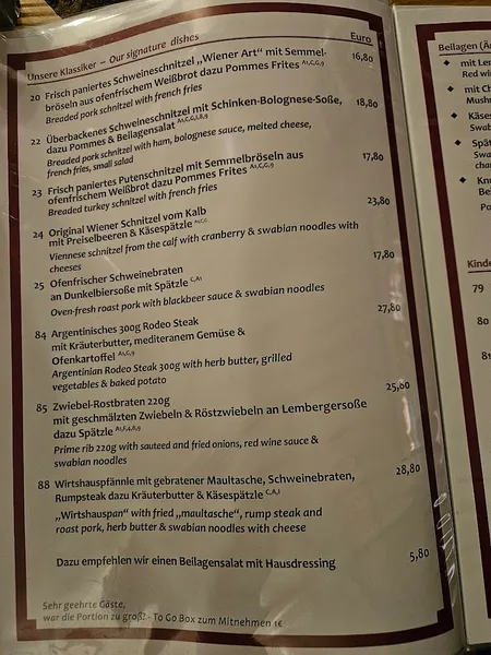 menu 1 of Vaihinger Wirtshaus