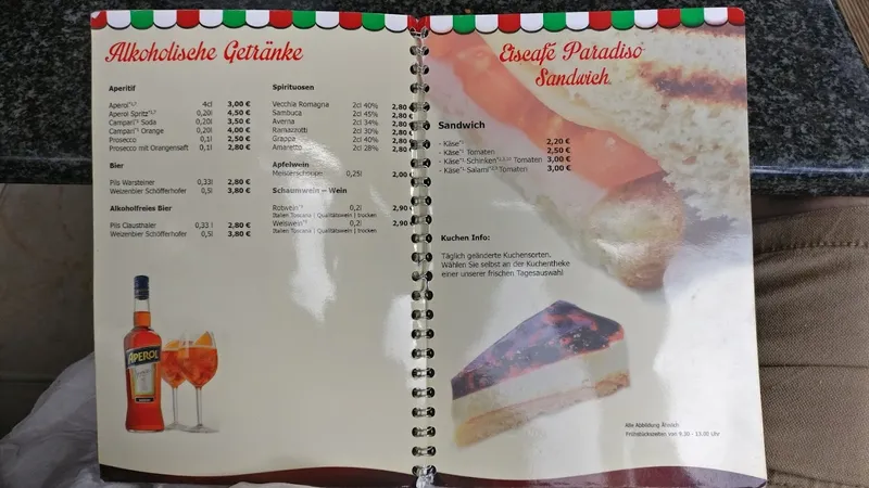 menu 1 of Eiscafé Paradiso Café Praunheim