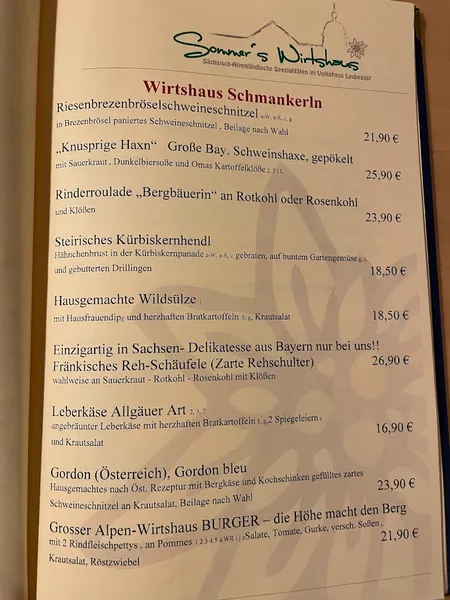 menu 1 of Sommer´s Wirtshaus im Volkshaus Laubegast