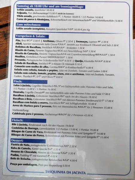 menu 1 of Tasquinha da Jacinta