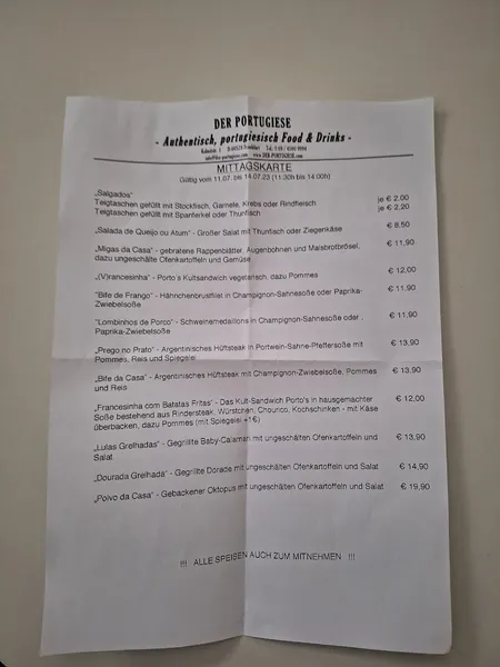 menu 1 of DER PORTUGIESE