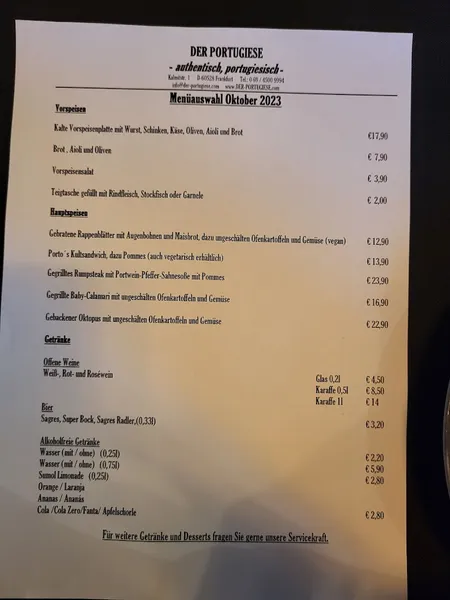 menu 2 of DER PORTUGIESE