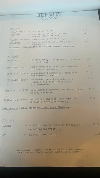menu 1 of Servus Habibi
