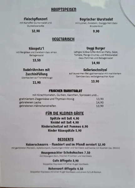 menu 0 of Wirtshaus Hohenwart