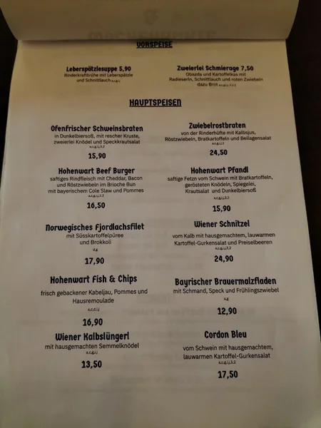 menu 1 of Wirtshaus Hohenwart