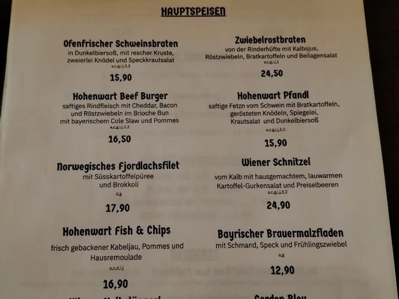 menu 1 of Wirtshaus Hohenwart