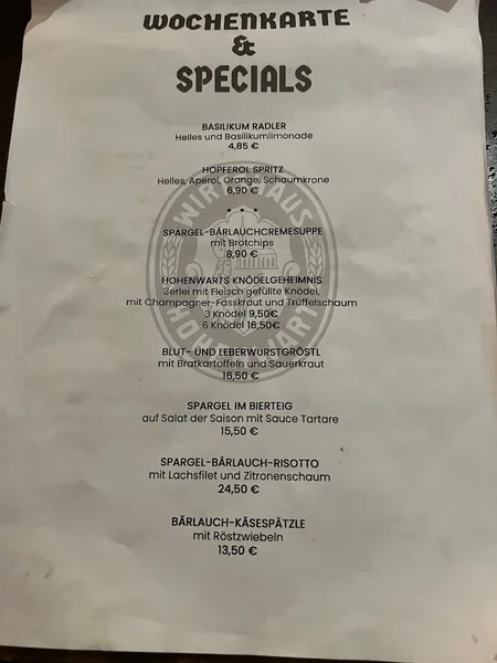 menu 2 of Wirtshaus Hohenwart