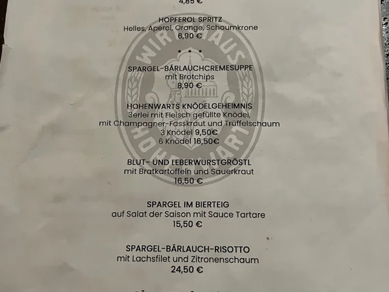 menu 2 of Wirtshaus Hohenwart