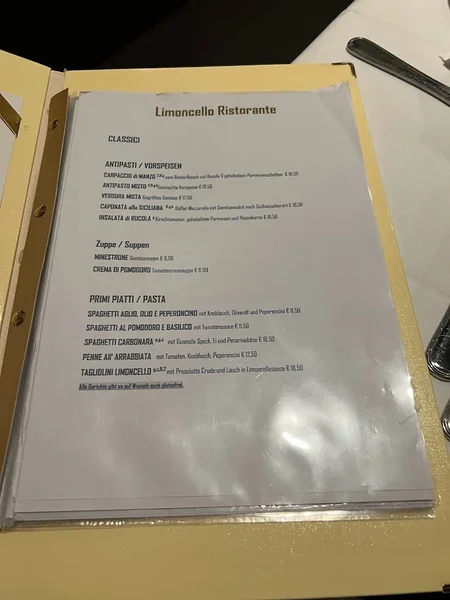 menu 1 of Limoncello