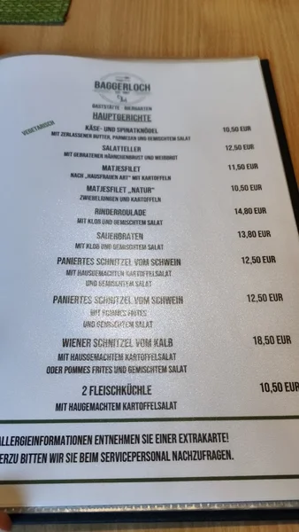 menu 2 of Gaststätte Baggerloch