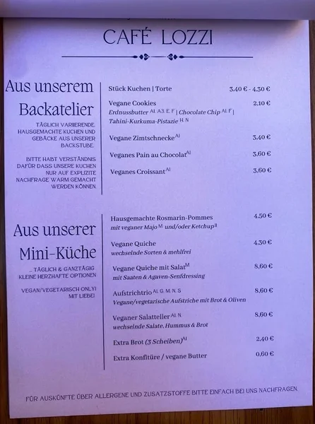 menu 1 of Cafe Lozzi