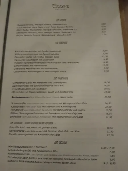 menu 2 of Essers Gasthaus